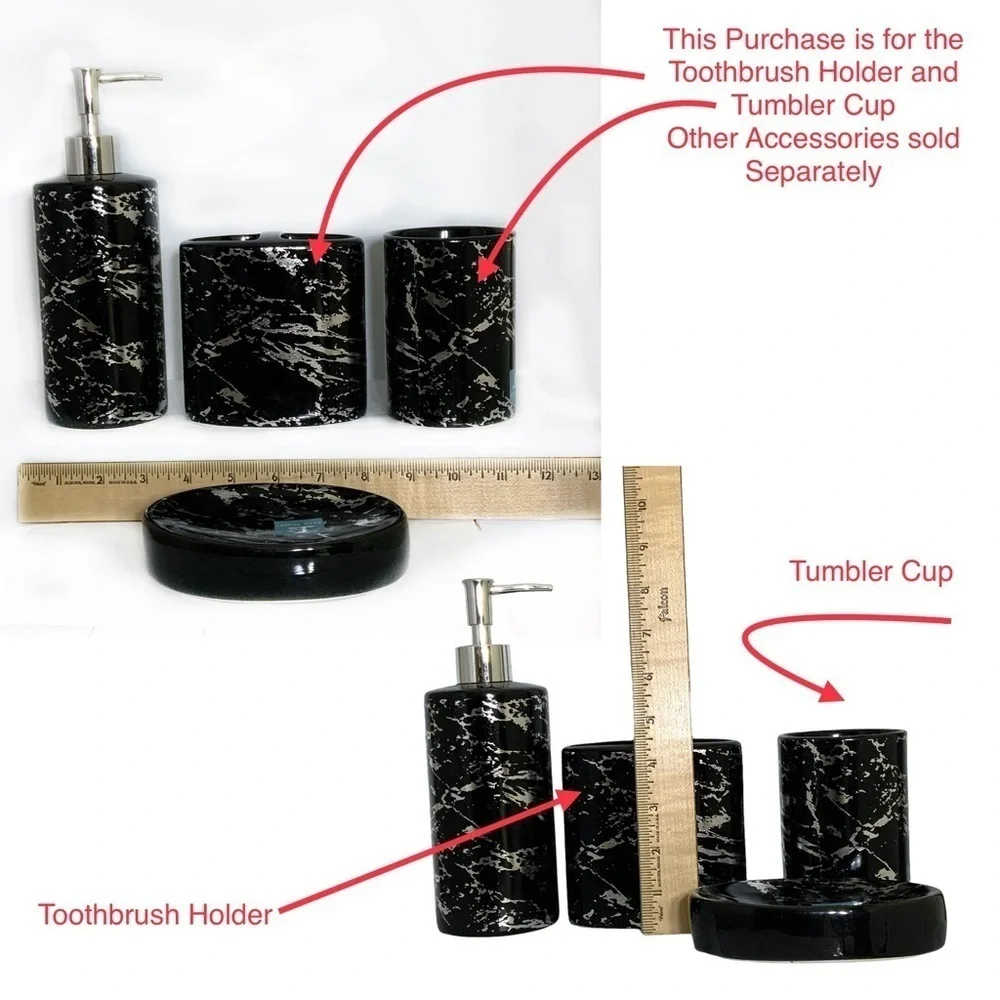 Today’s Living Black Metallic Marble Bathroom Accessories Ceramic Black Silver